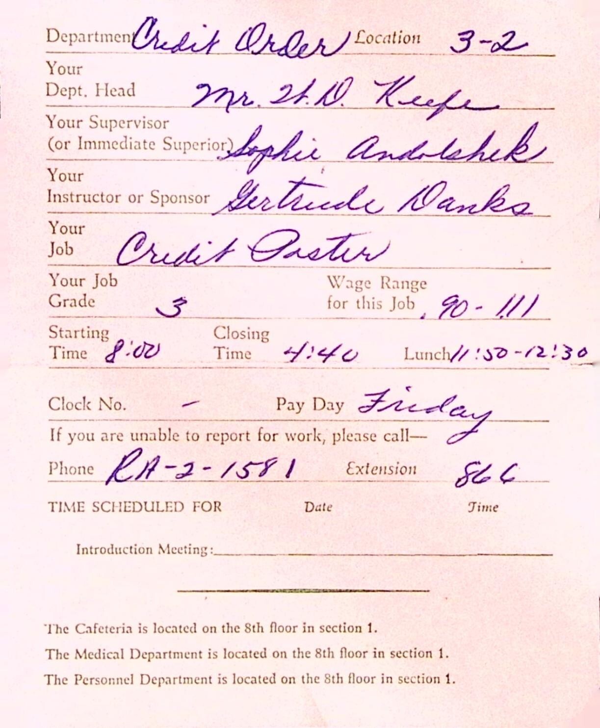 Montgomery Ward Employee Welcome Card Credit Order Dept 1940s Filled In