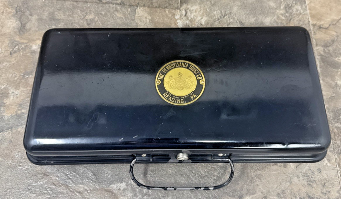 Mid Century The Pennsylvania Trust Co, Reading PA Metal Deposit Cash Box No Key