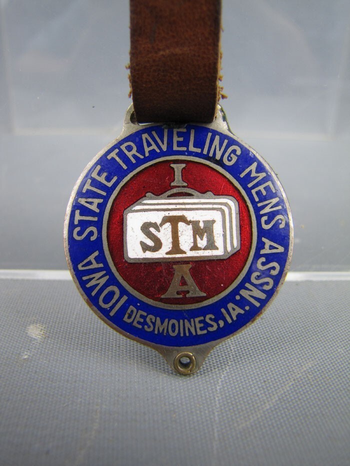 Antique Iowa State Traveling Men’s Association Enamel Watch Fob w/ Strap Blank