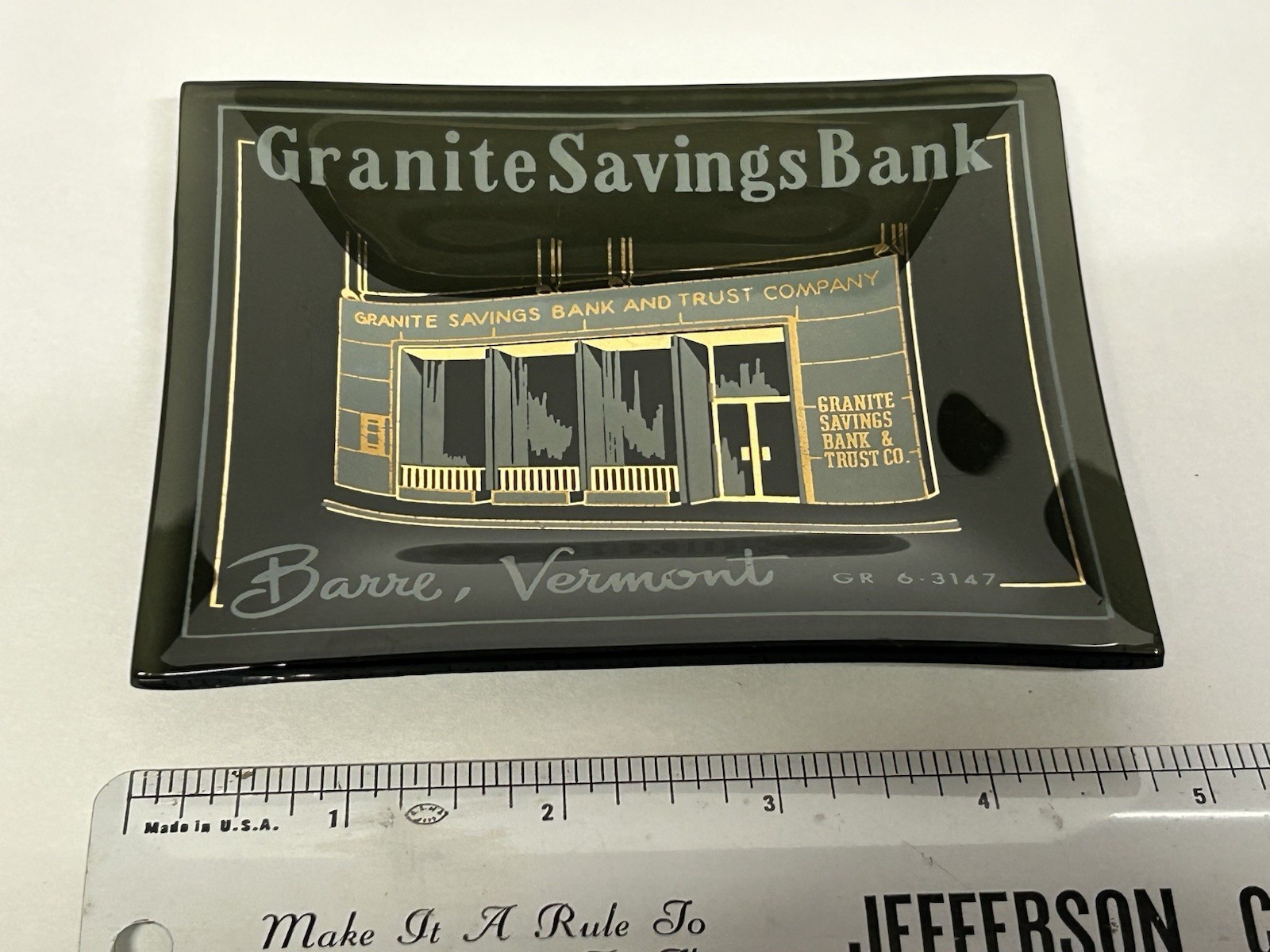 Vtg Granite Savings Bank Ashtray Dish Barre VT Vermont Souvenir Advertising
