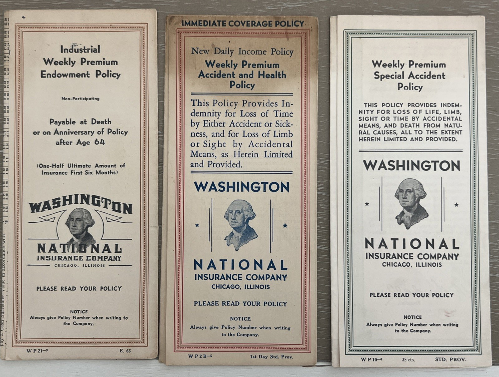 1940’s Washington National Insurance Company – weekly Accident, Income Endowment