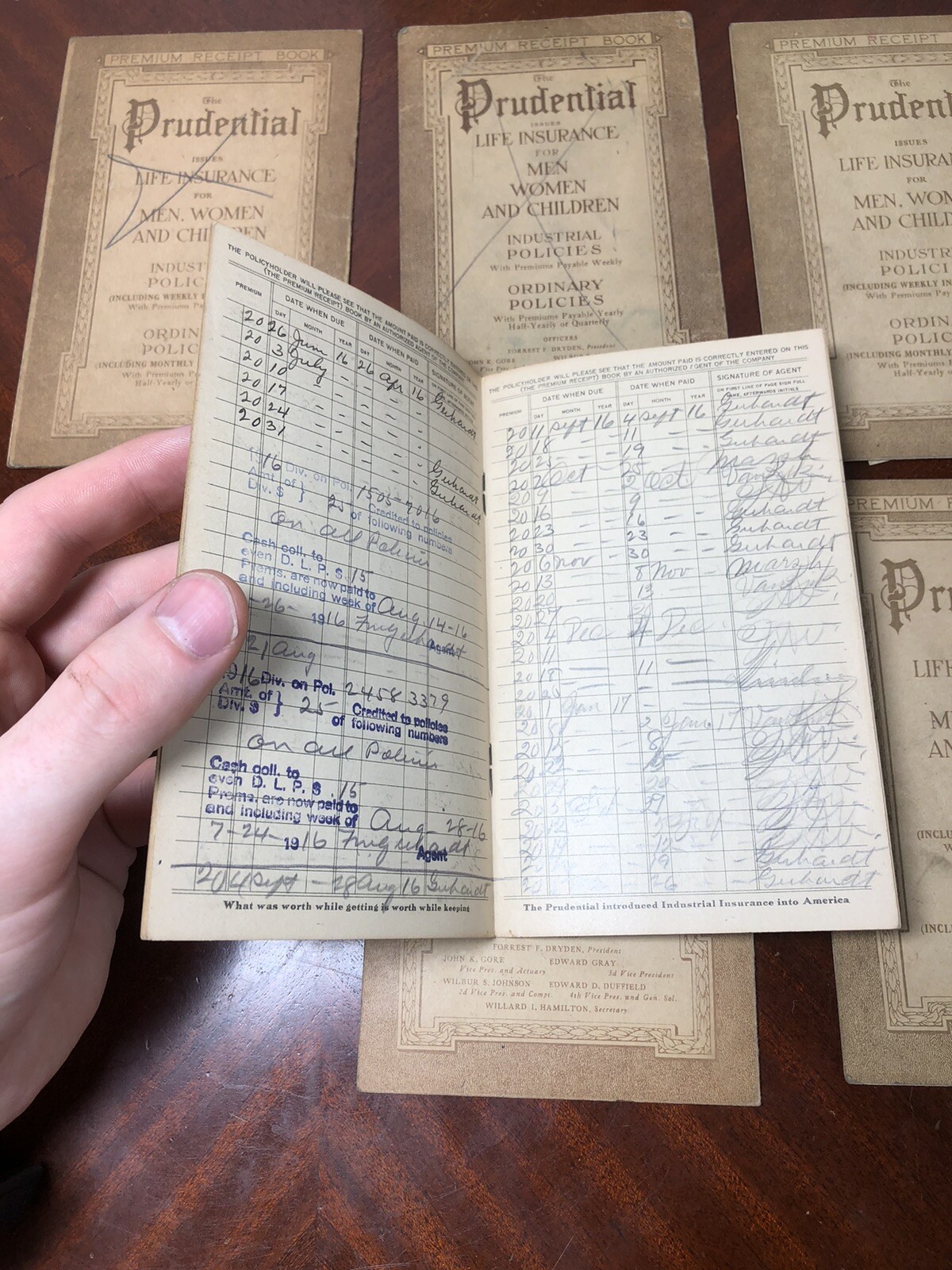 1916-18 Six (6) Prudential Insurance Premium Receipt Books w/Envelope, Entries