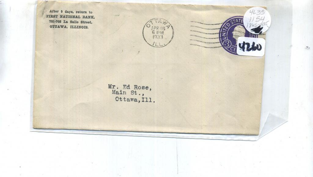 OTTAWA ILLINOIS 1933 FIRST NATIONAL BANK STAMP COVER