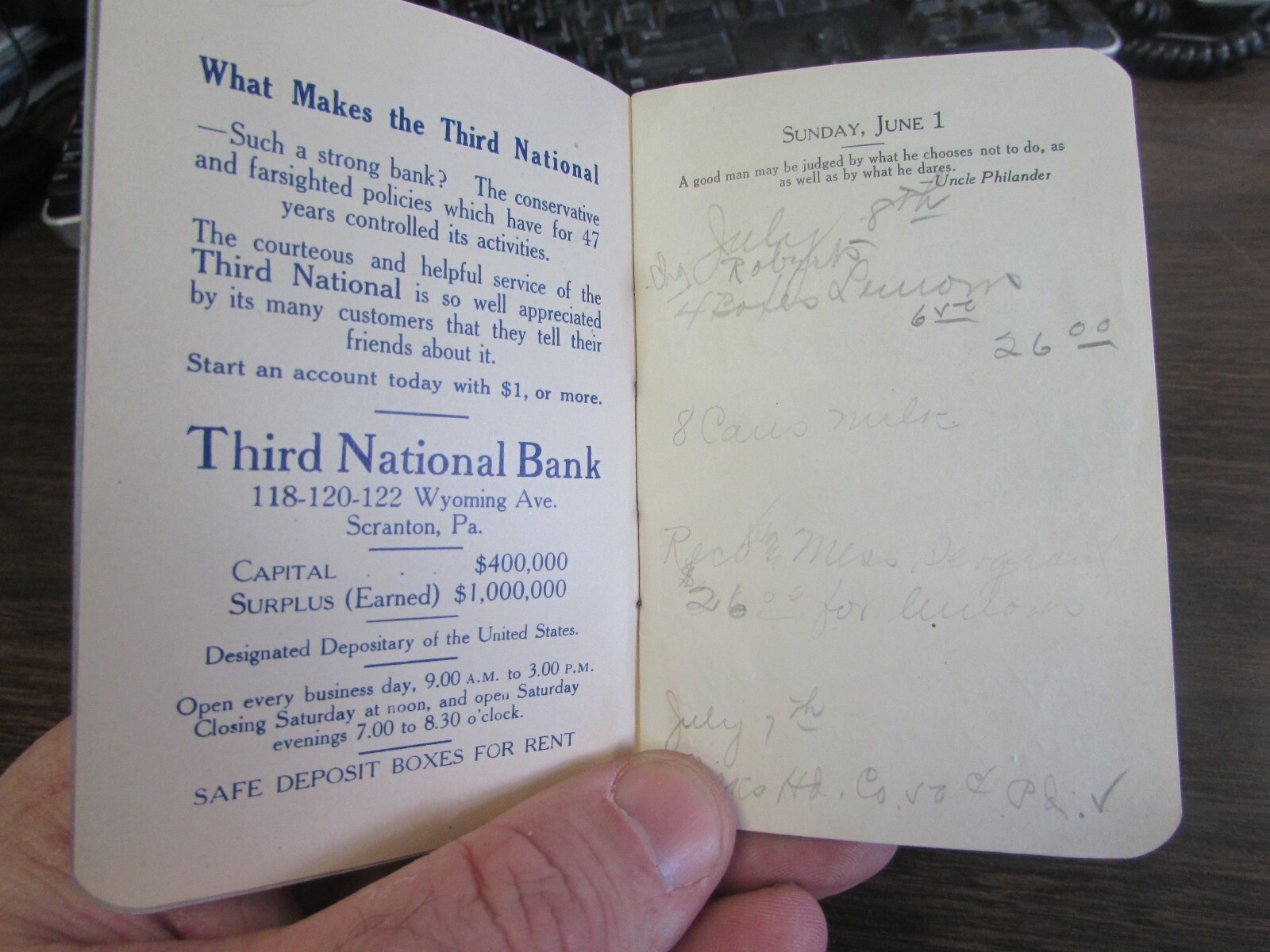1919 THE THIRD NATIONAL BANK – SCRANTON PA – JUNE DAYS – DAILY QUOTES & NOTES