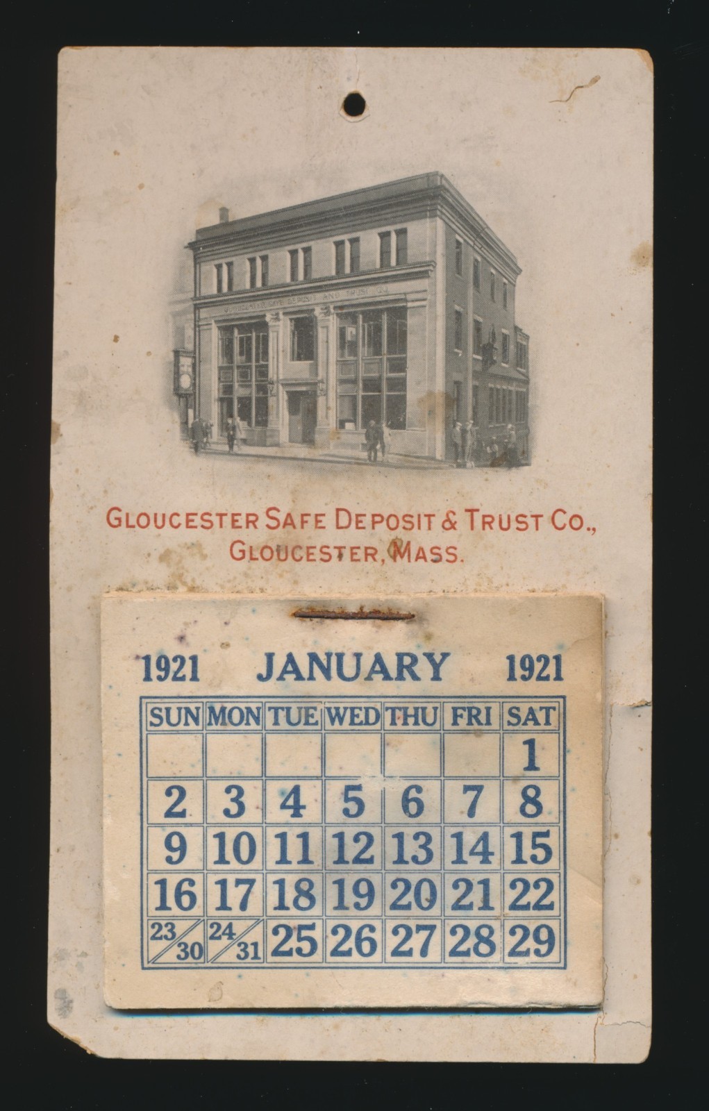 Vintage 1921 Calendar Gloucester Safe Deposit & Trust Co Bank Massachusetts READ