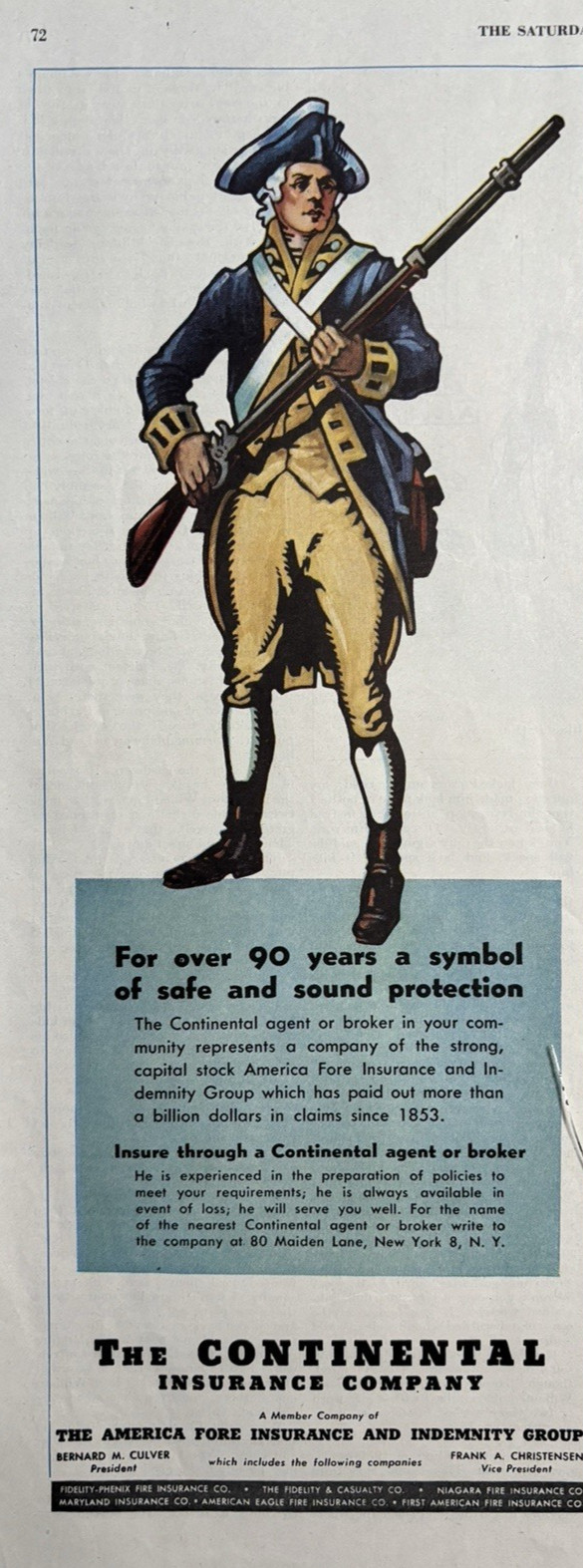 1944 Continental Insurance Company America Fore Agent Broker Vintage Print Ad