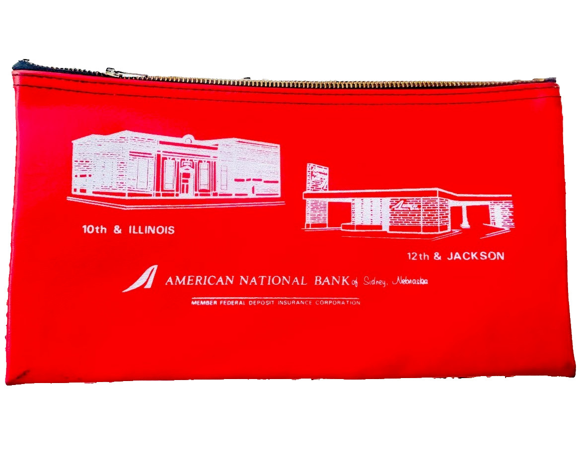 Sidney Nebraska American National Bank Vintage old Bank Cash Money deposit Bag