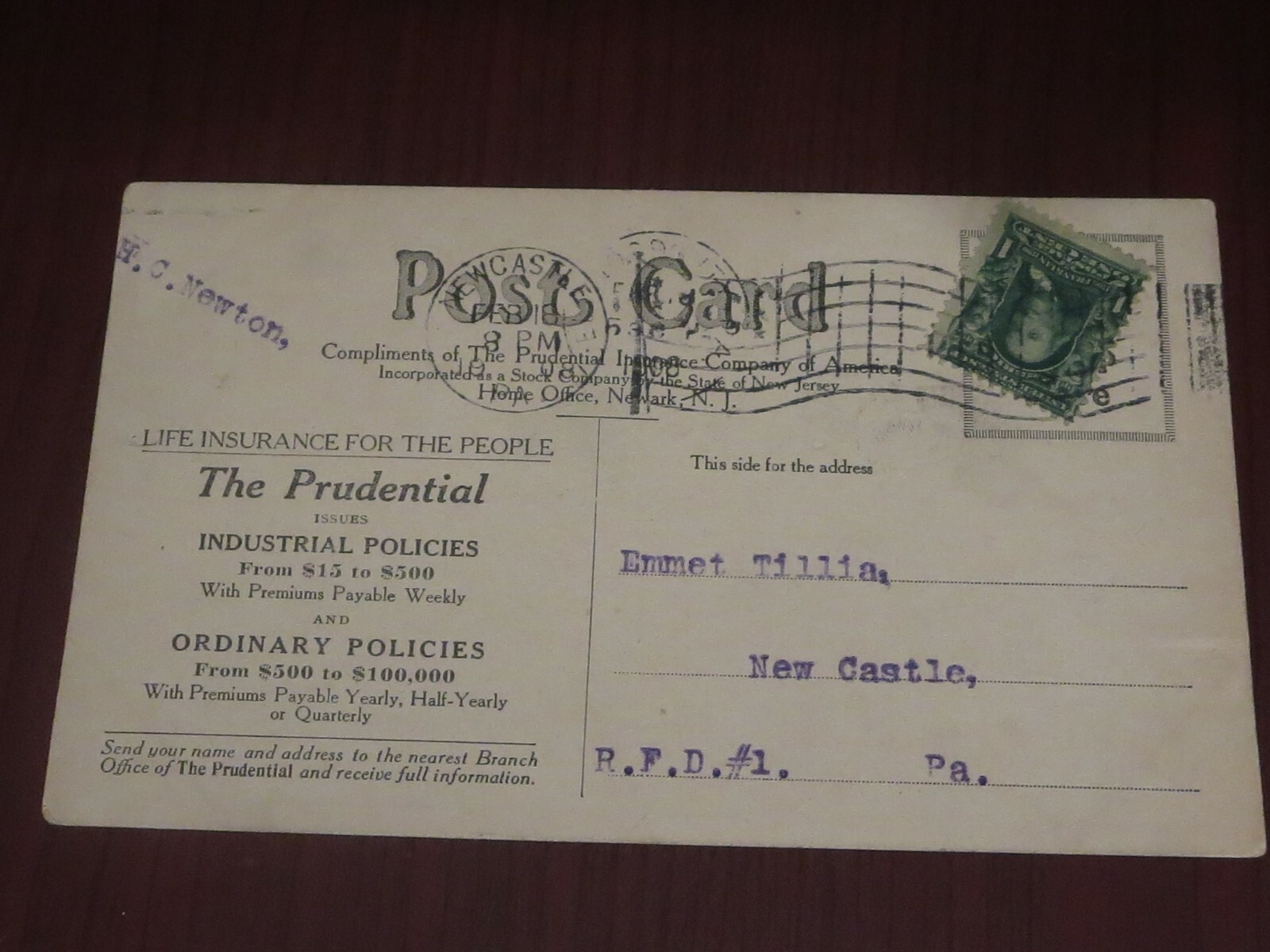 Prudential Insurance Company Radius of 50 miles- circa 1900