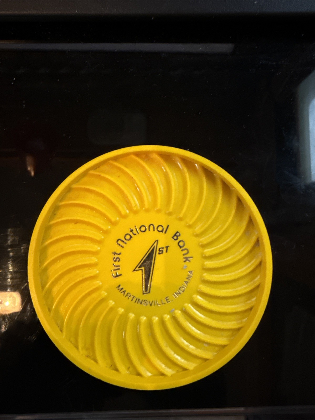 First National Bank Martinsville, IND IN Indiana yellow plastic adv coaster