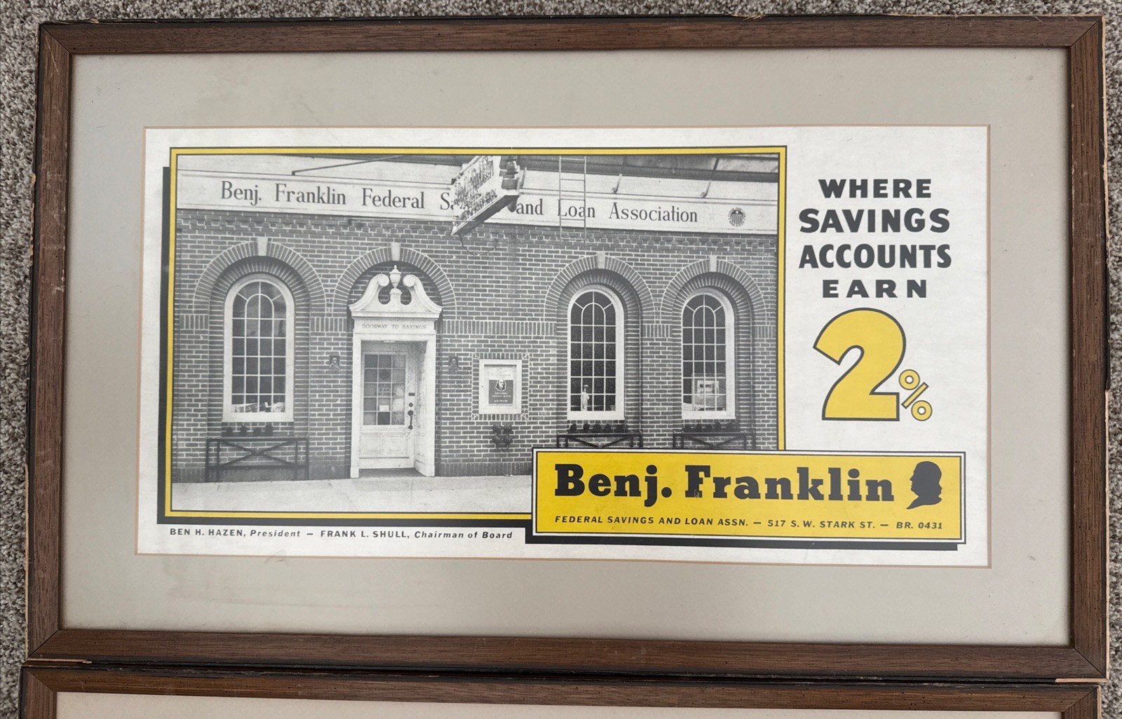 Vintage 1950’s Advertising 4 Framed Prints – Benjamin Franklin Savings And Loan