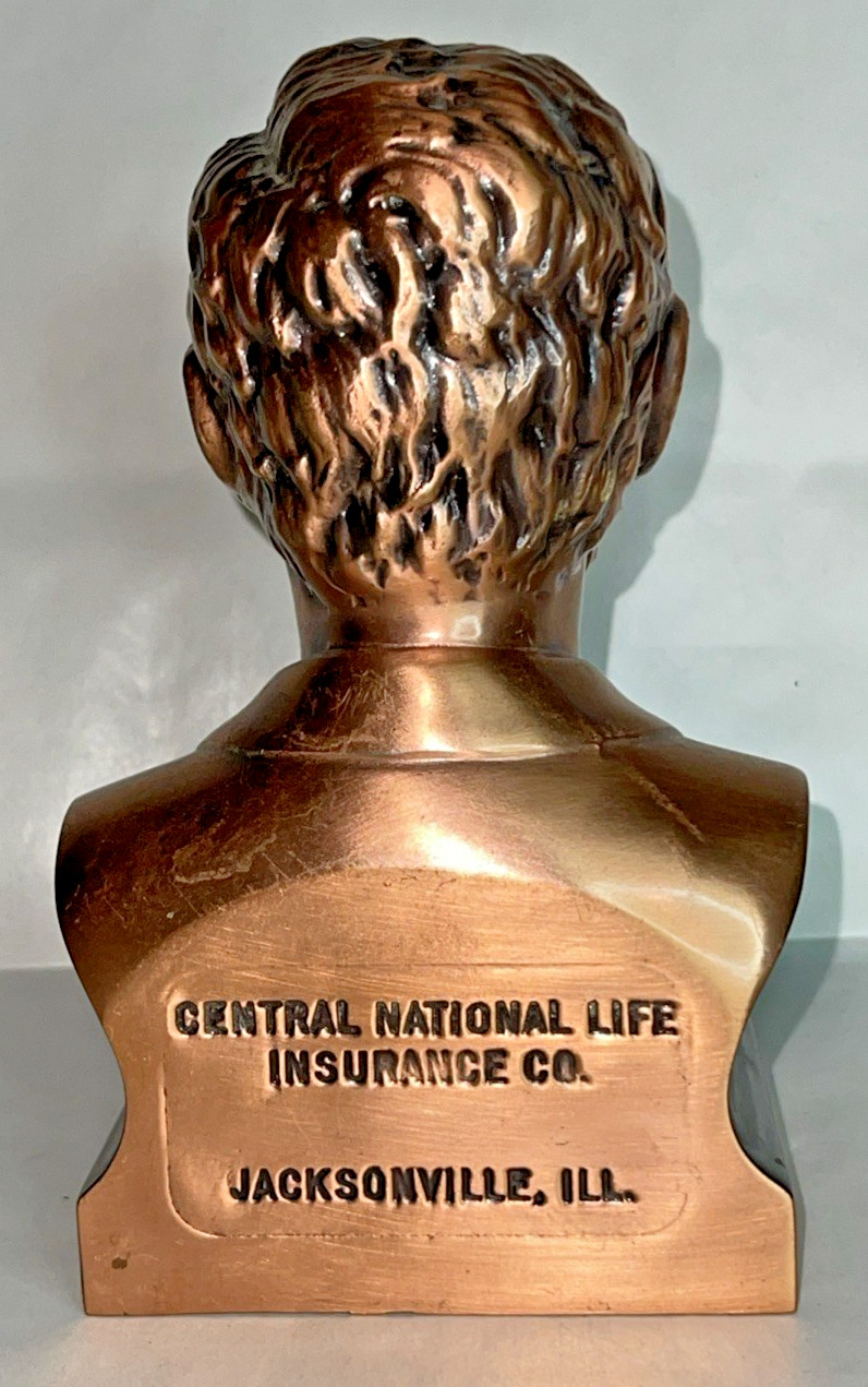 Central National Life Insurance Co. Abraham Lincoln Bust Vintage Brass Coin Bank