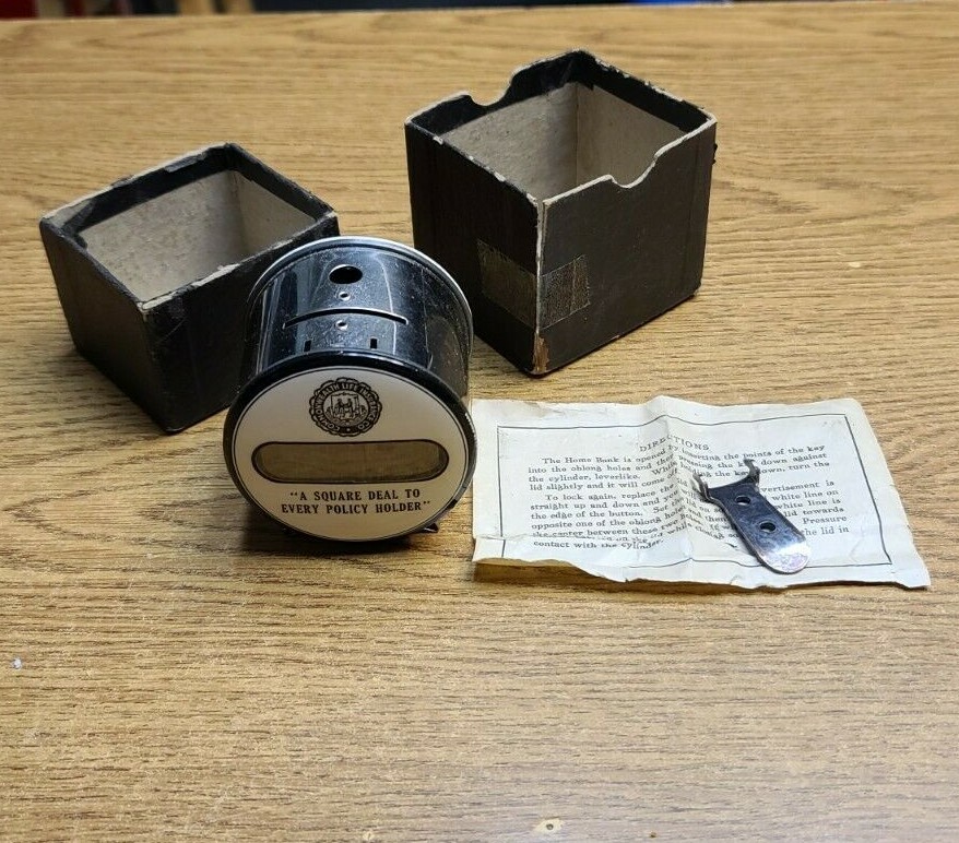 Commonwealth Life Insurance Co Metal Bank Kentucky ? ca 1925 w/ Key Box Cert
