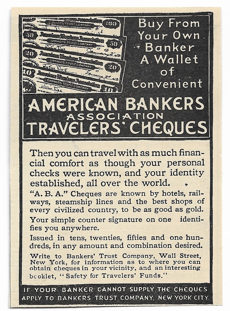 Antique 1900’s Banking Finance – American Bankers Travelers Cheques – 1912 AD
