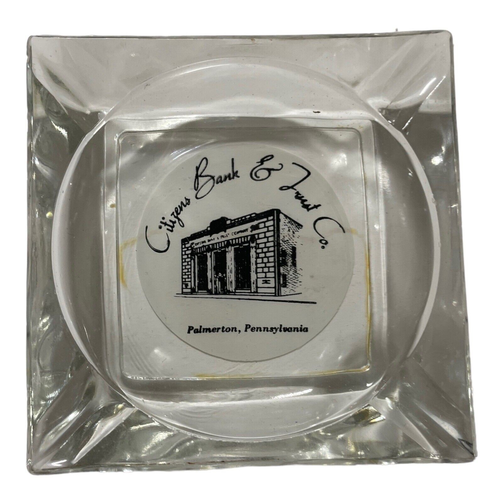 Citizens Bank And Trust Co Palmerton PA Ashtray 4 Slot 4 Inch Square Clear Glass