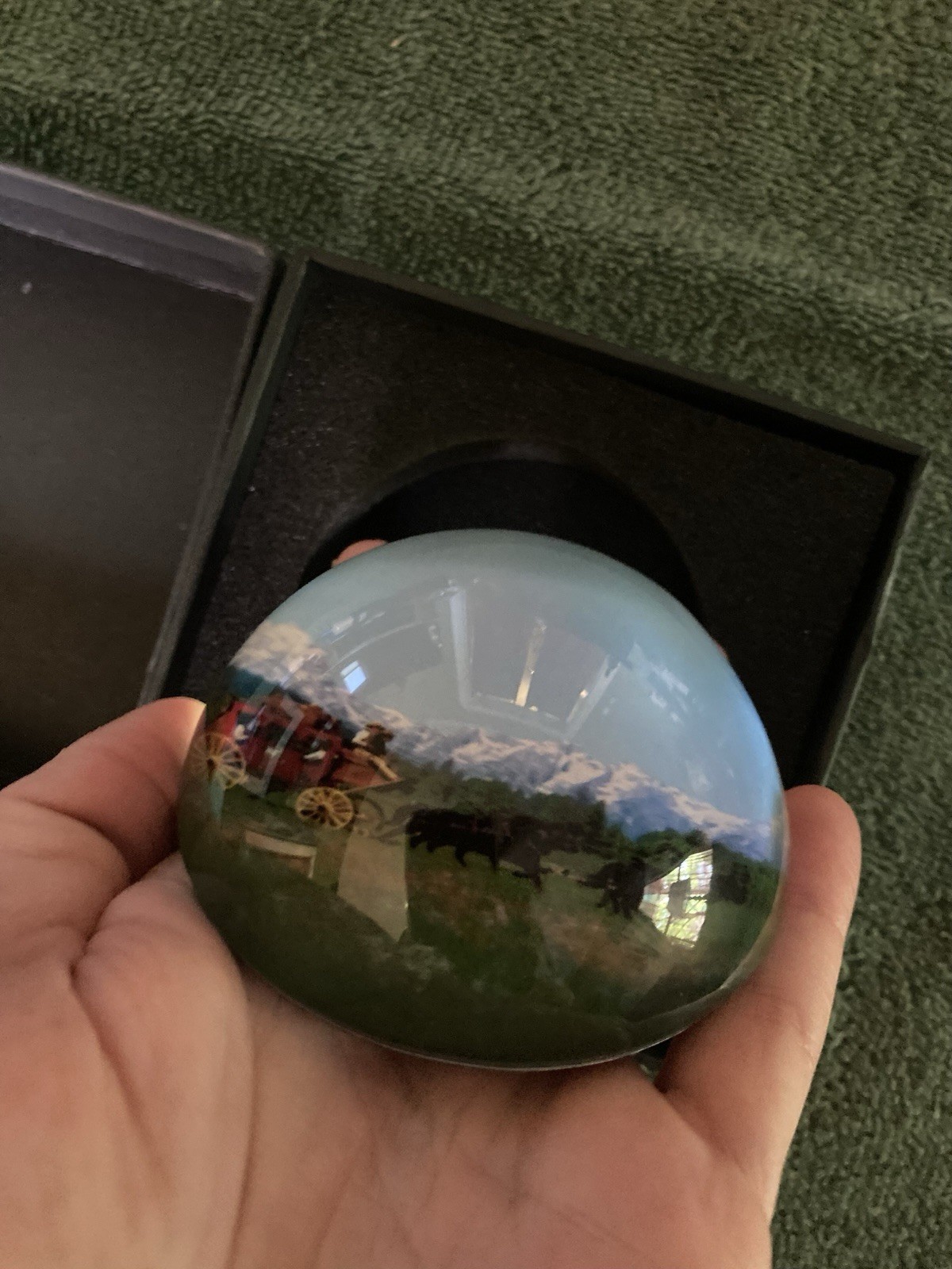 Wells Fargo Stagecoach Glass Dome Paperweight Original Box Banking Collectible
