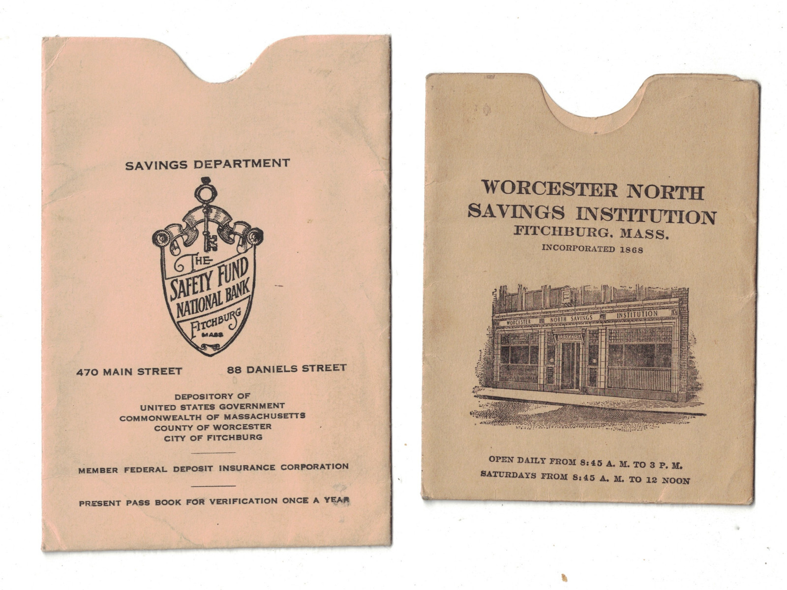 2 Vintage Fitchburg Mass Savings Bank Book Sleeves