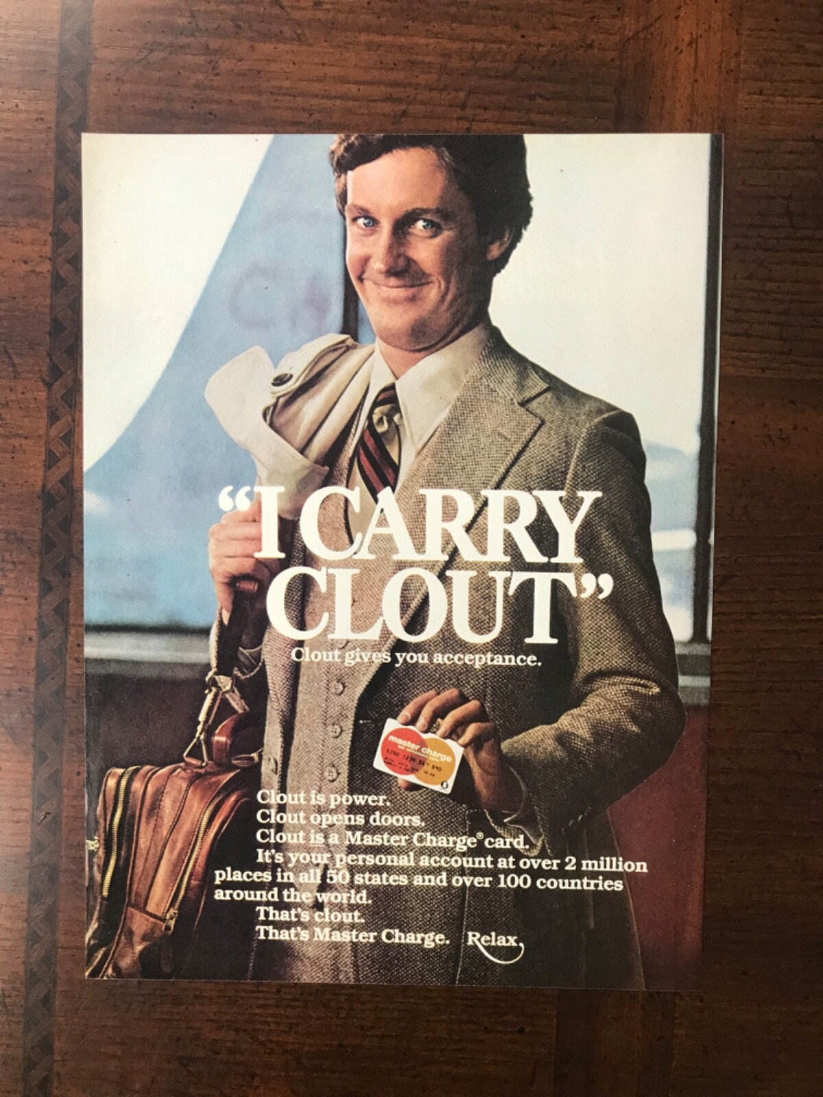 1977 vintage original print ad Master Charge Credit Card “I Carry Clout”