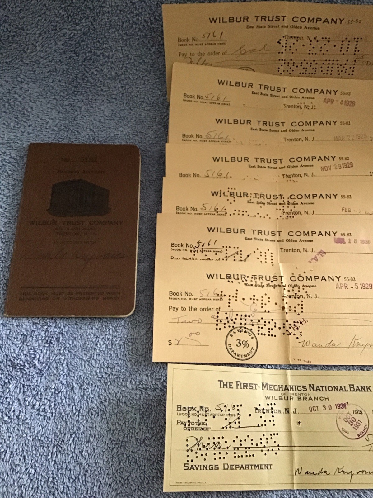 Vtg Bank Saving Account Book & Deposit Slips 1929 1930 WILBUR Trenton NJ
