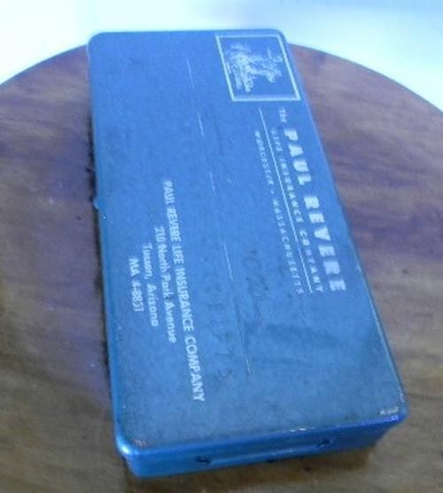 VTG PAUL REVERE LIFE INSURANCE VALUABLE PAPERS BONDS RECEIPTS METAL ENAMEL BOX