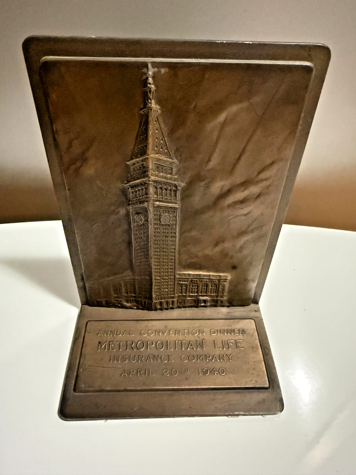 Metropolitain Life Insurance Bronze Bookends 1940 from Convention Dinner 5.5″X4″