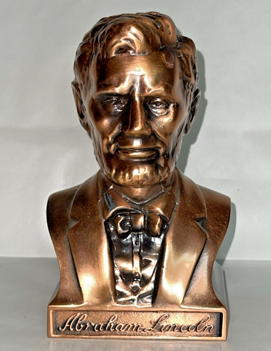 Central National Life Insurance Co. Abraham Lincoln Bust Vintage Brass Coin Bank