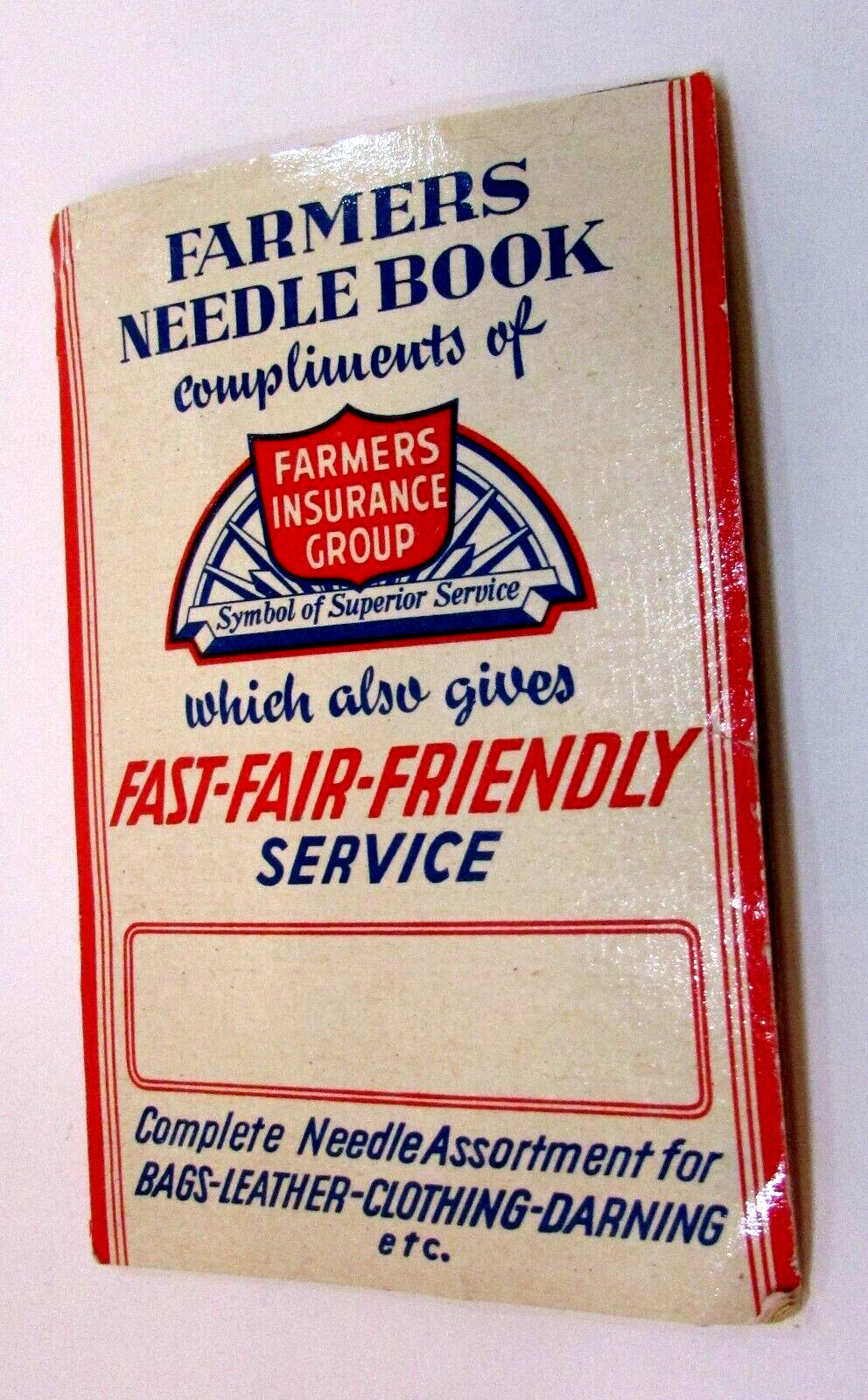 Old 1960’s Made West Germany Sewing Needle Book Vintage Farmers Insurance Group