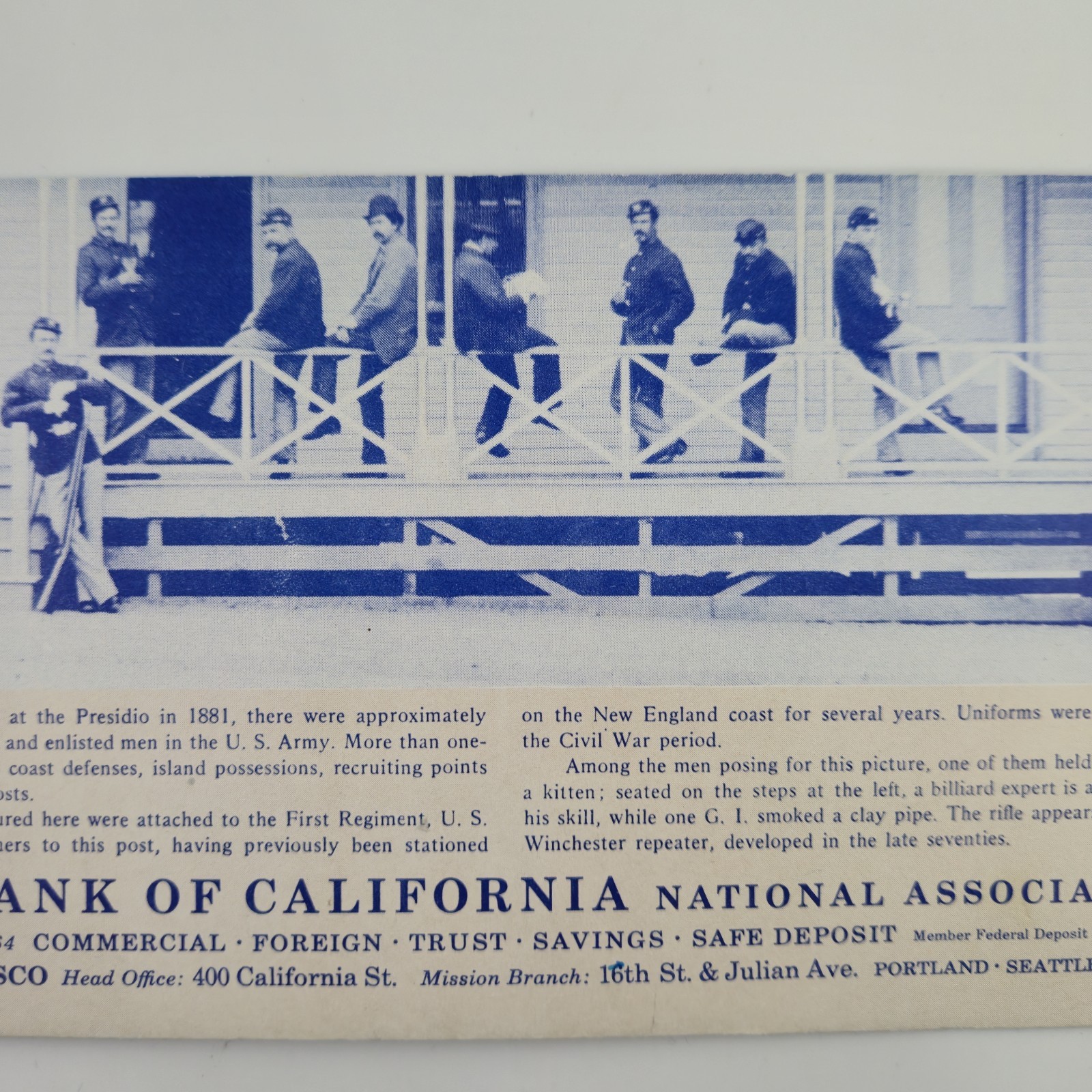 VTG Bank of California Commemorative National Association Blotter 1881 Soldiers