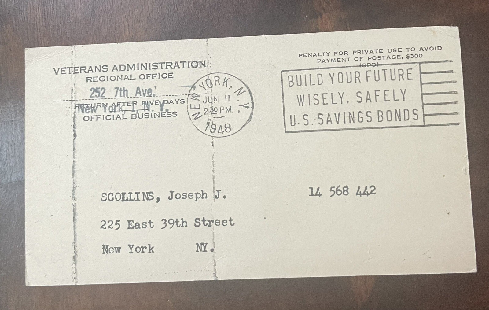 WWll Veterans Insurance Papers 1940’s