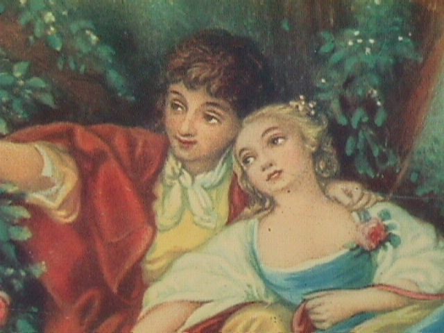 Boy Girl Flowers Trees Sheep Tin Plate Original Vintage 10” Tin Plate Scene (5)