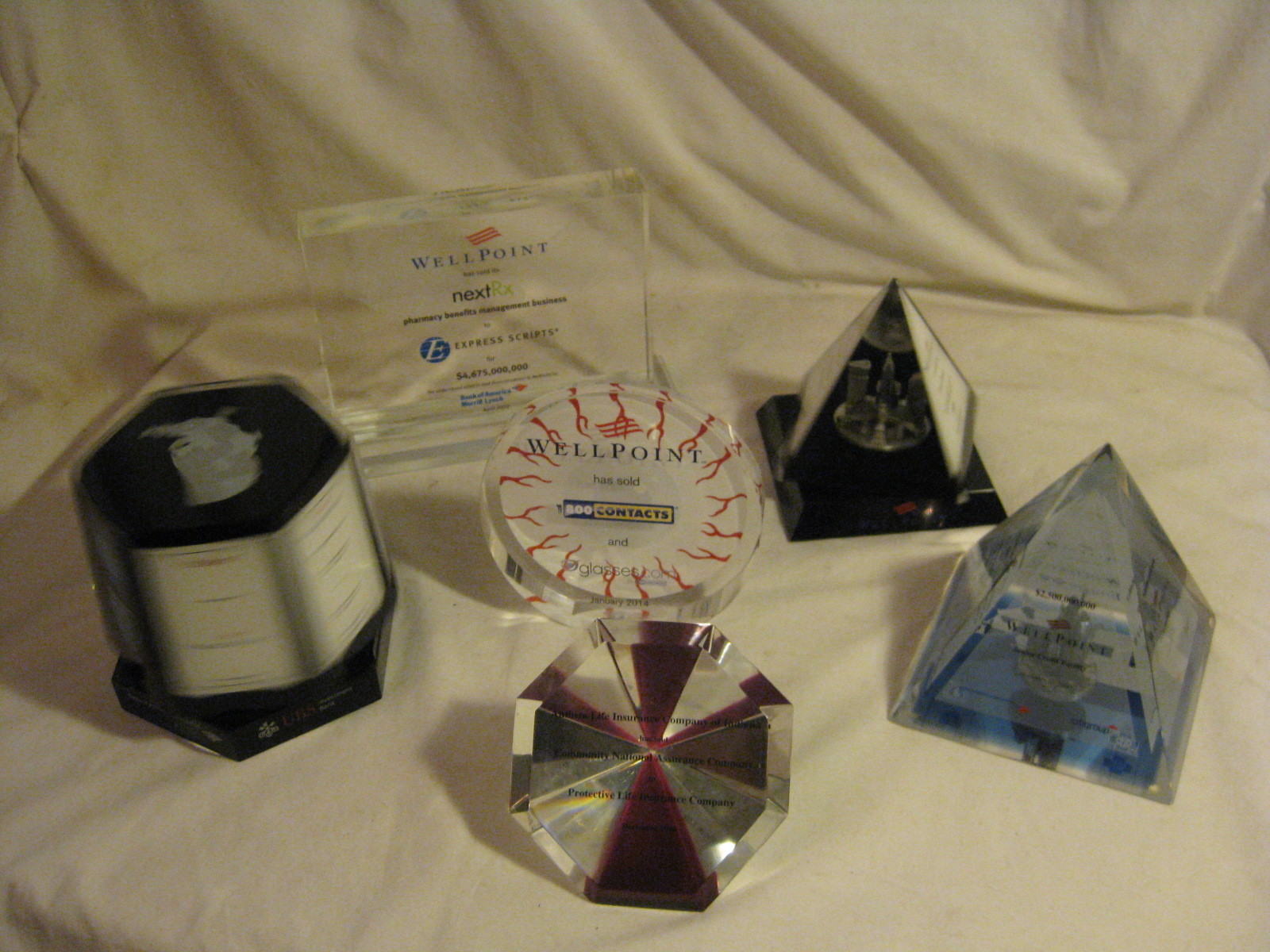 rare WELLPOINT Lynch Bank America billion glass corporate award trophy lot
