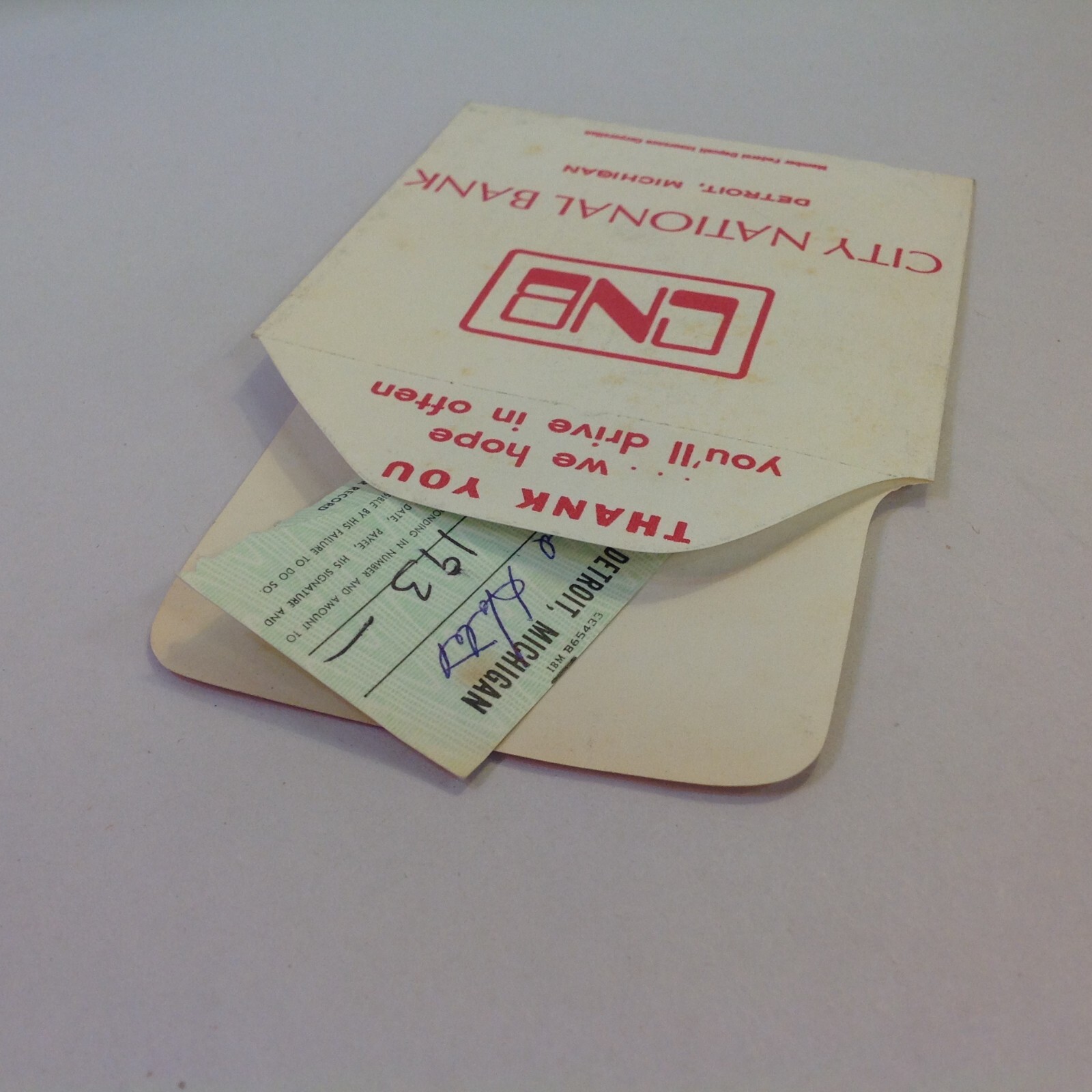 Vtg 1972 City National Bank Detroit Michigan Drive In Bankit Container and Stub