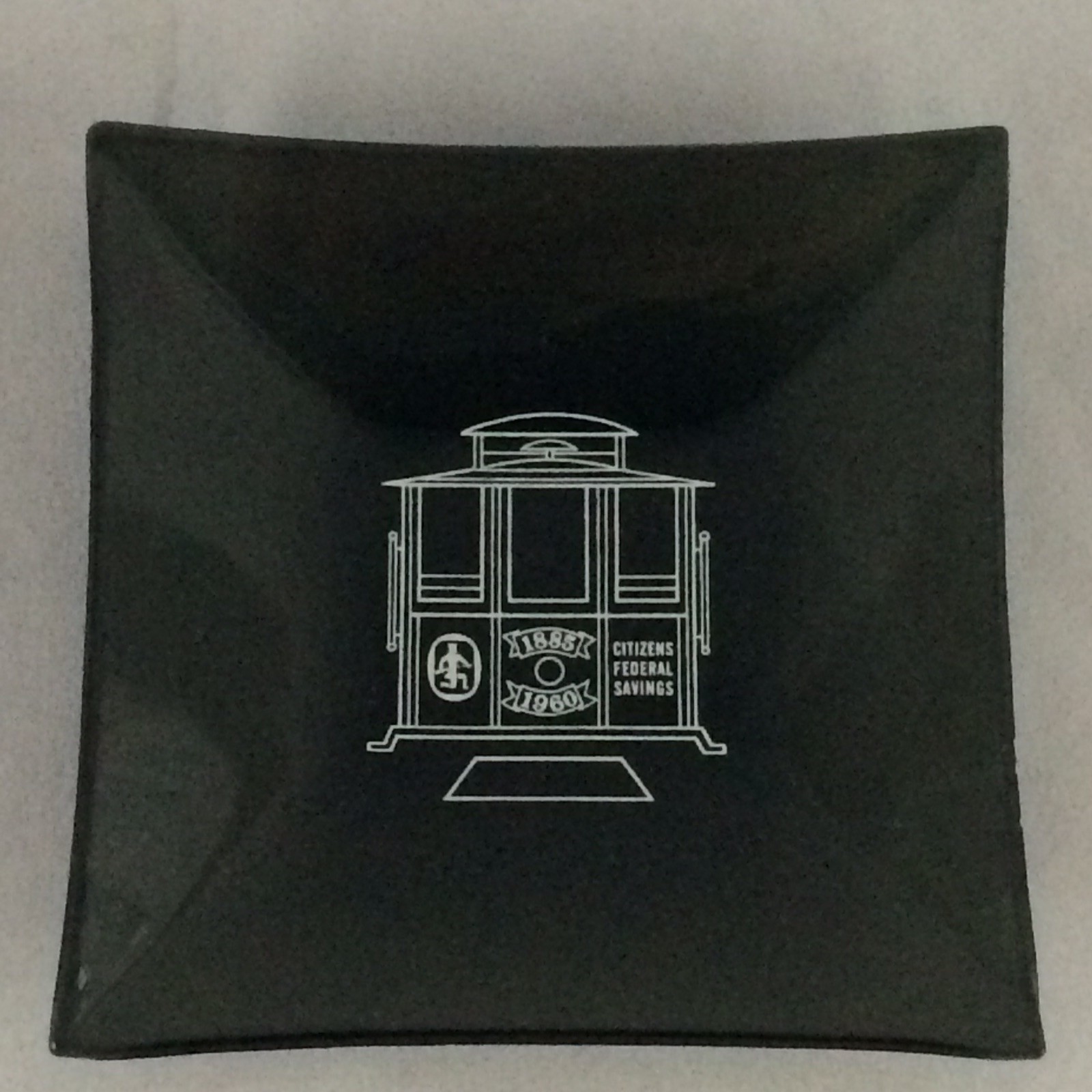VTG 1960 Citizens Federal Savings Bank Glass Ashtray Dish Cable Car Trolley