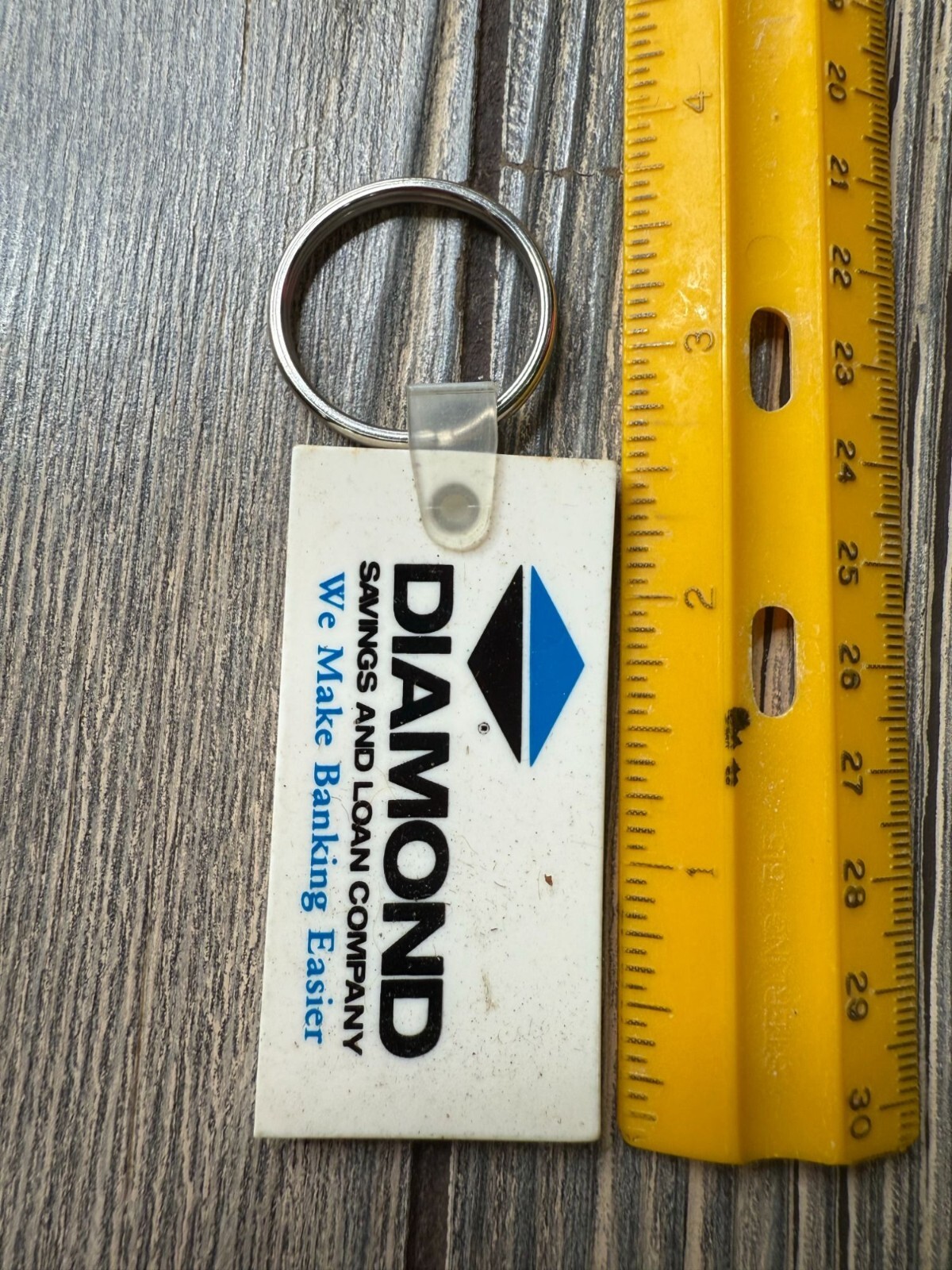 Diamond Savings And Loan Company Promotional Keychain White & Blue Metal & Plast
