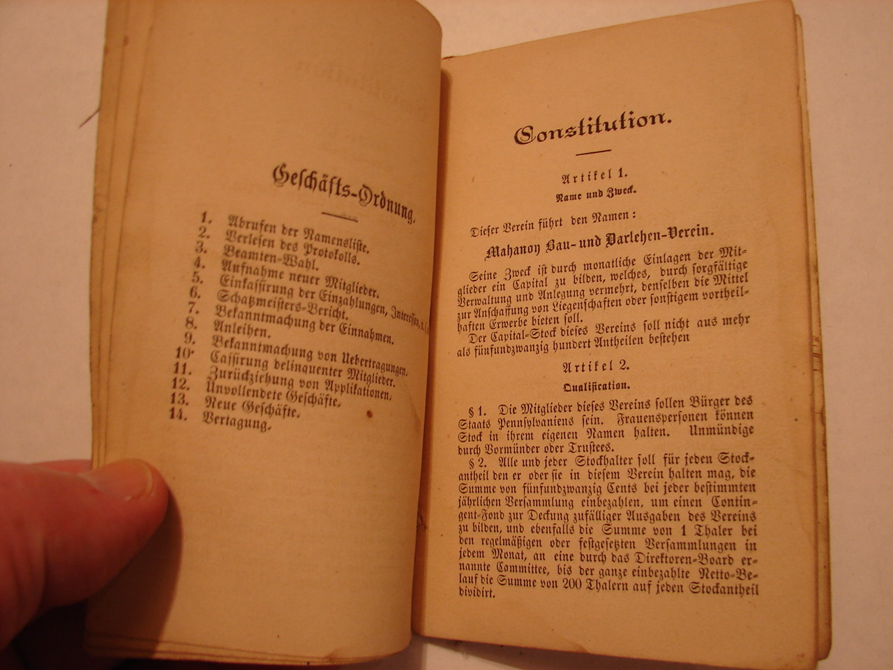 Constitution Construction & Loan 1871 Booklet 6 Share Jonas Heil Mahanoy City,Pa