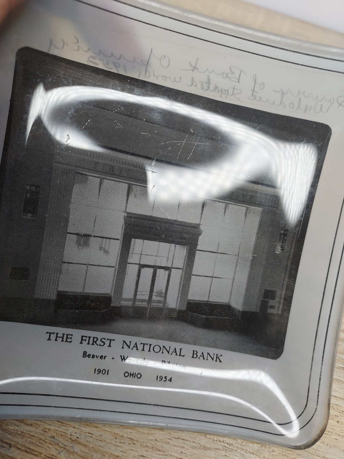 1954 First National Bank Waverly Ohio Pike County Glass Tray Collectible Vtg