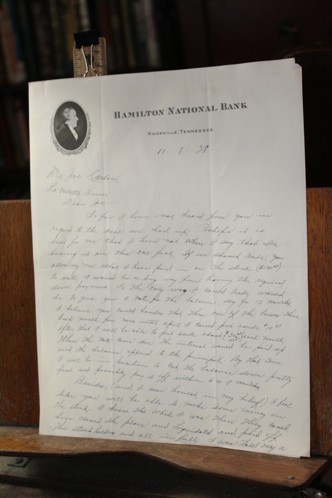 Antique 1938 Hamilton National Bank Knoxville Tennessee Letter Letterhead