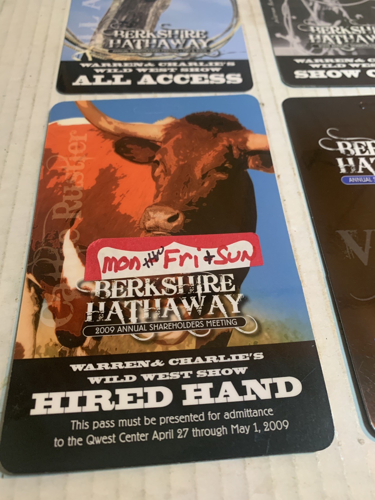 Lot of 4 2009 Backstage Pass Berkshire Hathaway Annual Investor Meeting