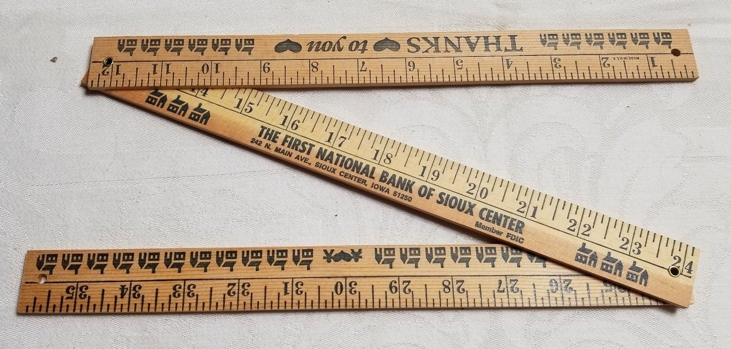 Vintage FIRST NATIONAL BANK of SIOUX CENTER IOWA Wood 1 Yard Ruler FOLDABLE