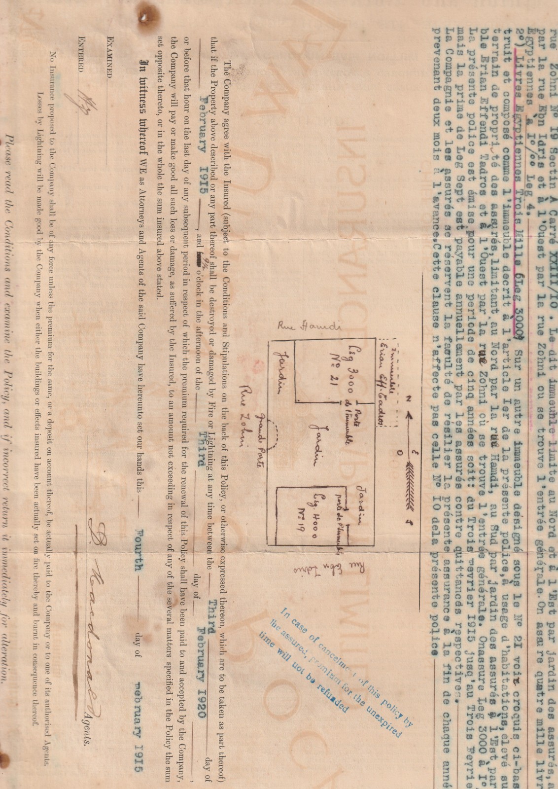 INDIA-ENGLAND Rare Insurance Policy Tied KGV British Colony Stamp 2X 1A. 1915