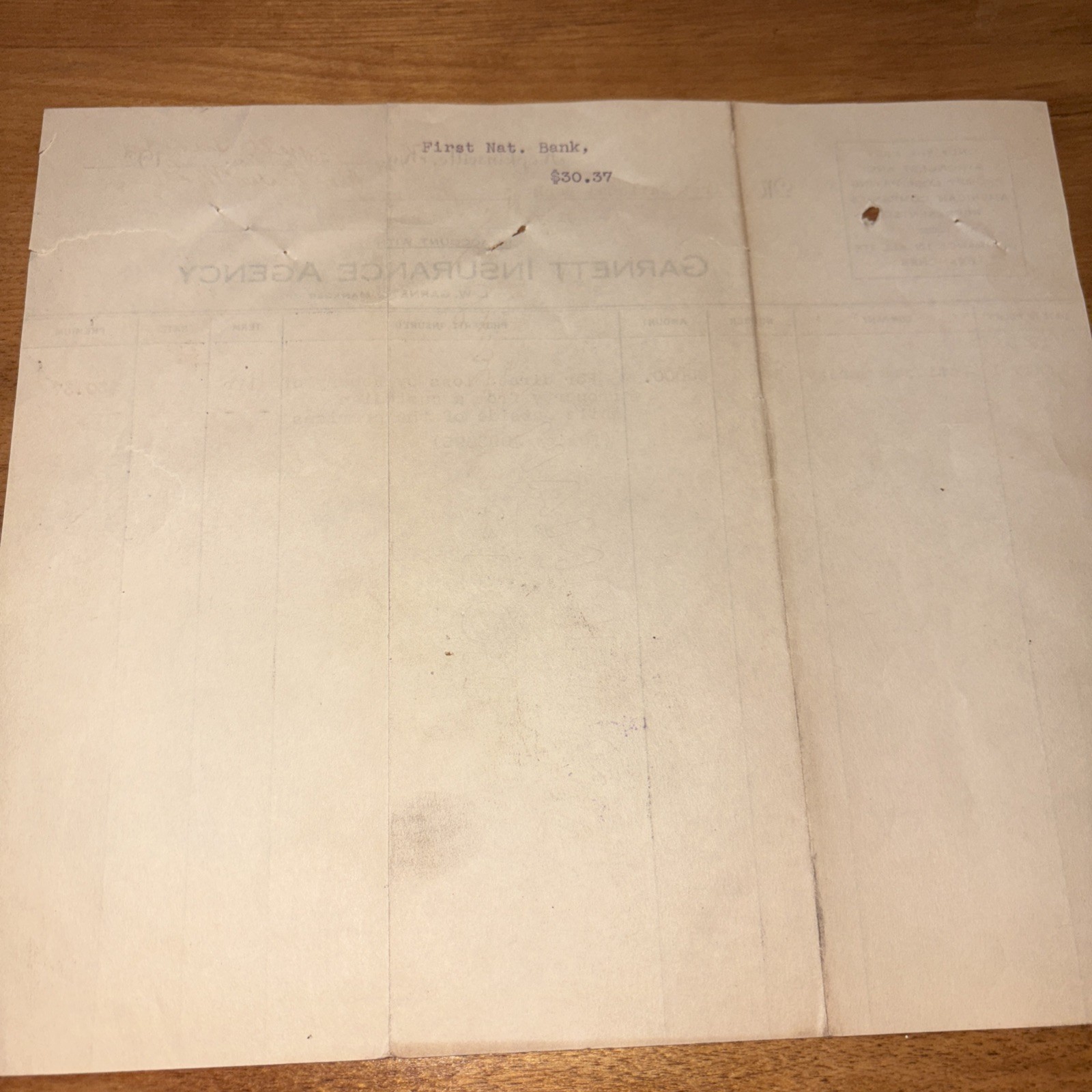 Garnett Insurance Agency (June 1923) Policy