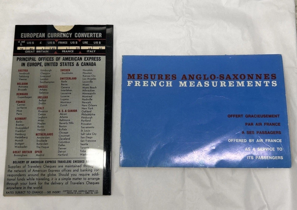 VTG 1958 American Express European Currency Converter Pocket Slide Card +Bonus