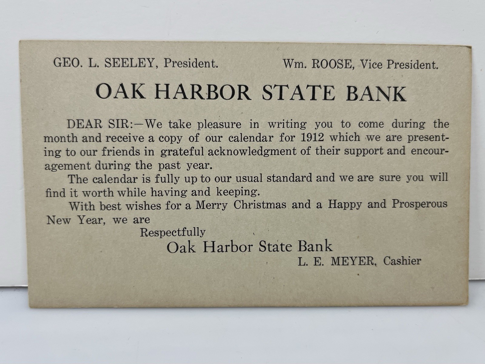 Oak Harbor State Bank Calendar Advertising Postcard 1911 Ohio