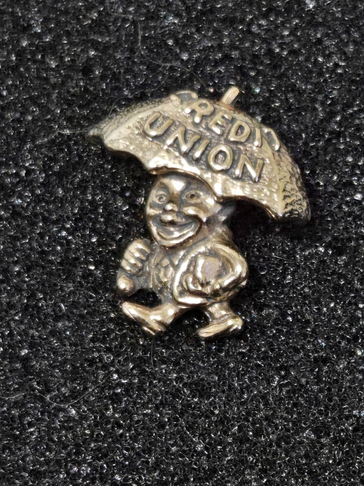 Vintage Credit Union Umbrella Man Screw Post Pin