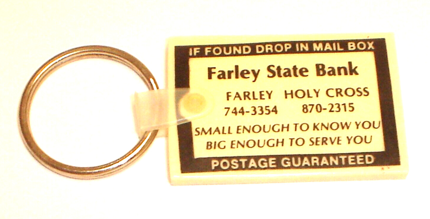 Vintage NOS Farley State Bank Advertising Keychain Farley, Iowa