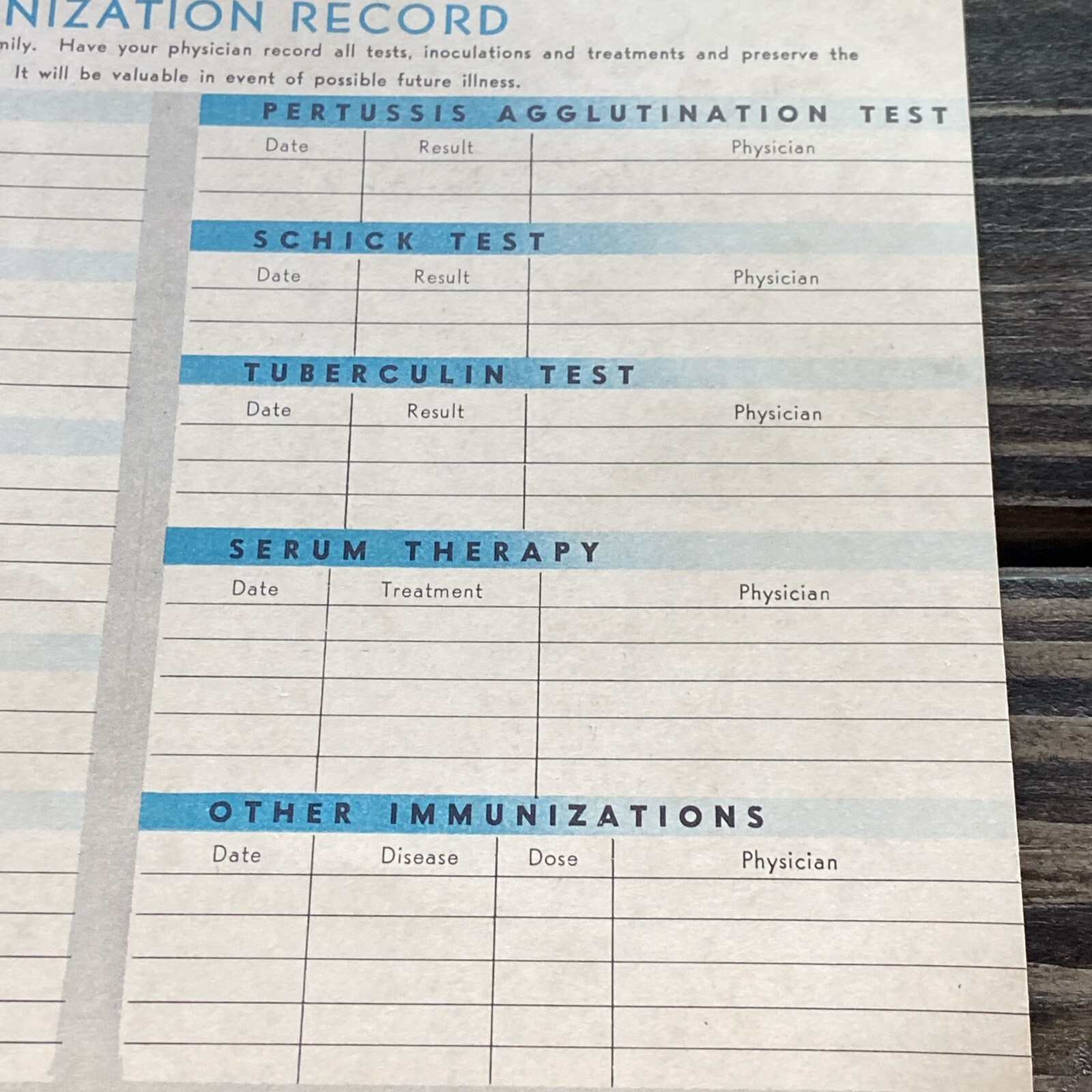 National Life And Accident Insurance Company Nashville, TN (1950s) Immunizations