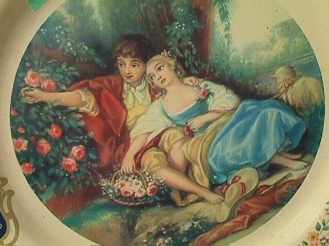 Boy Girl Flowers Trees Sheep Tin Plate Original Vintage 10” Tin Plate Scene (5)