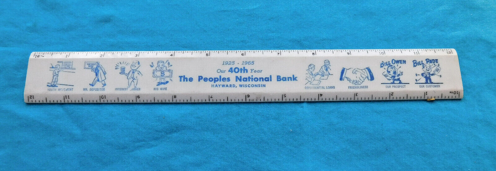 VINTAGE HAYWARD WISCONSIN “THE PEOPLES NATIONAL BANK” RULER 1925-1965 PLASTIC
