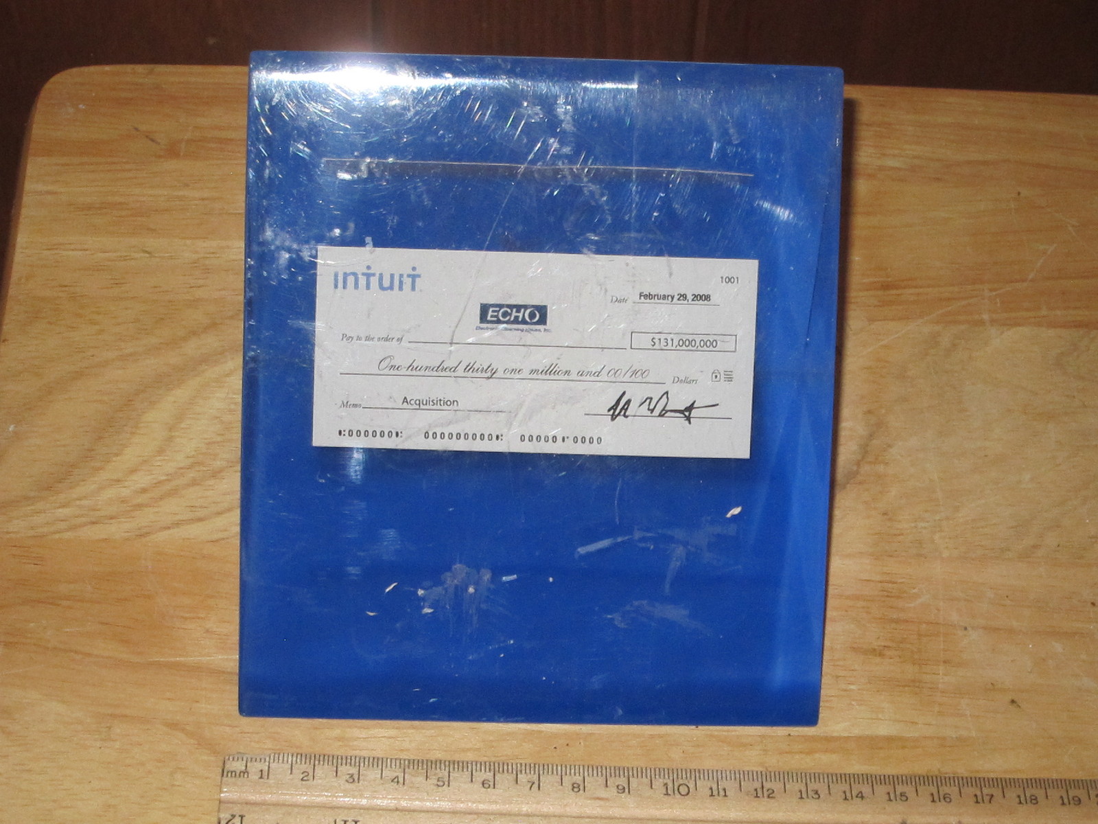2008 PAPERWEIGHT COMMEMORATING INTUIT PURCHASE OF ECHO ELECTRONIC CLEARING HOUSE