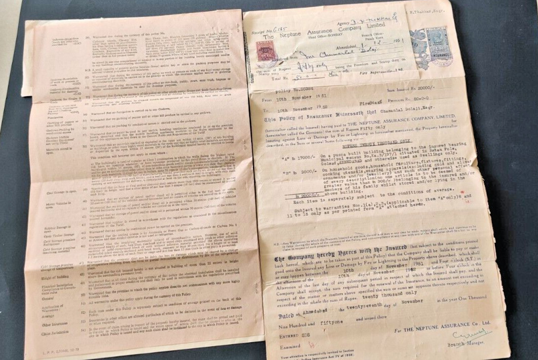 UNITED INDIA INSURANCE CO LTD AUTOGRAPH SIGN fire Policy document vignette India