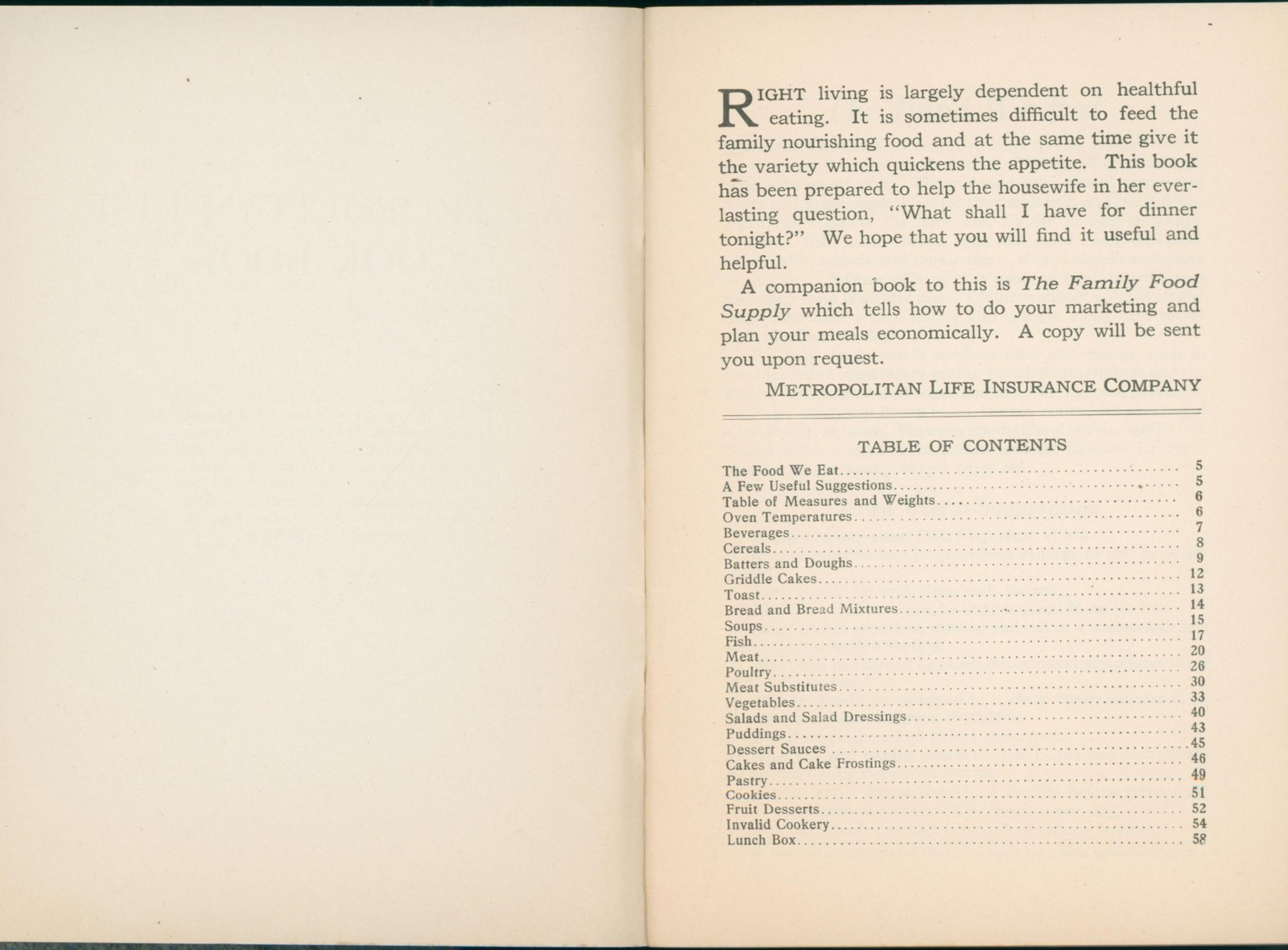 1911 Metropolitan Life Insurance Cook Book Home Economics Recipes New York City